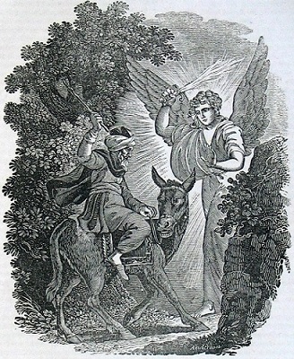 Balaam argues with his donkey. Click to enlarge. See below for provenance.